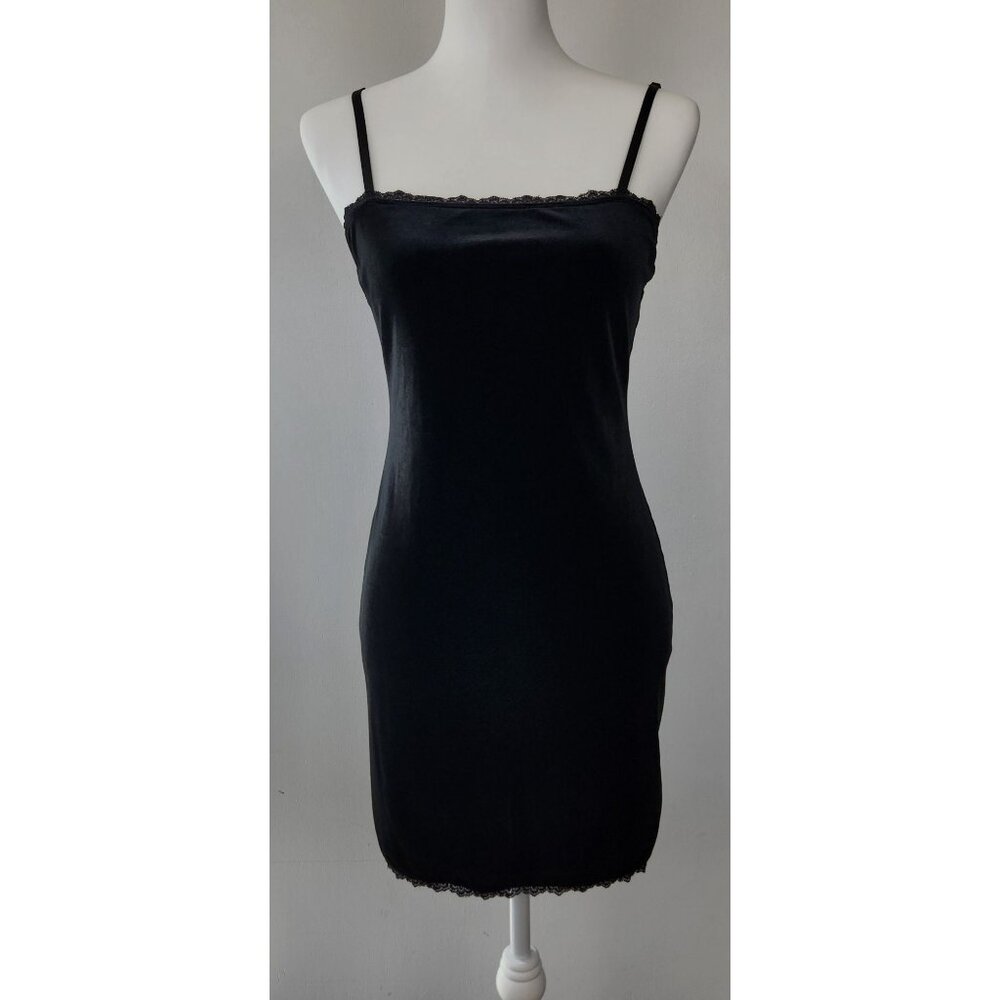 Forever 21 Black Velvet Mini Dress With Lace Trim Med, Goth Whimsigoth 90's Y2K